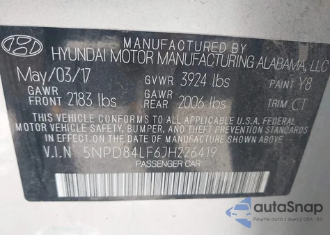 2018 Hyundai Elantra Sel из США, поврежденный, VIN 5NPD84LF6JH226419